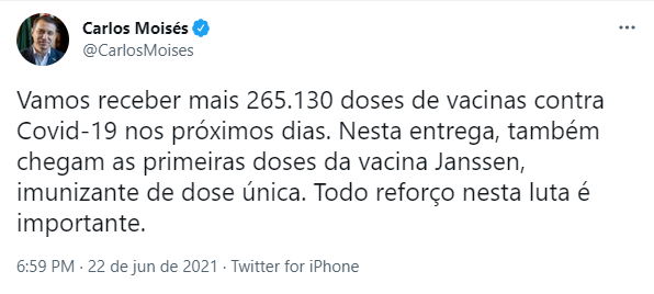 Chegada de novas doses Janssen - Moisés