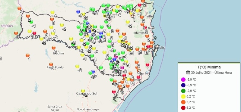 Todas as regiões de SC registram temperaturas negativas 