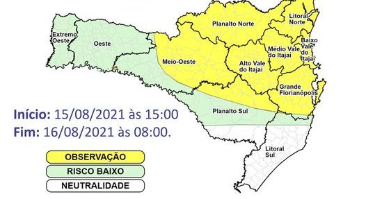 SC tem risco de temporal e chuva de granizo