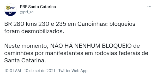 Sem bloqueios em rodovias