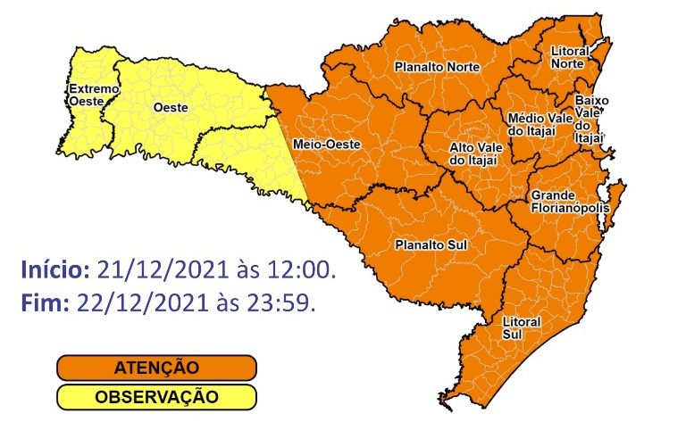 Defesa Civil alerta para risco de temporais, vento forte e queda de granizo 