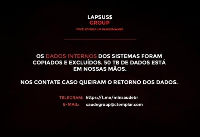 Hackers deixaram uma mensagem na página do Ministério da Saúde alegando que apagaram e copiaram dados | Reprodução