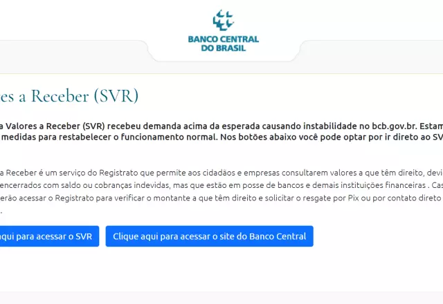 Site do Banco Central está fora do ar, mas serviços ainda podem ser acessados | Foto: Reprodução