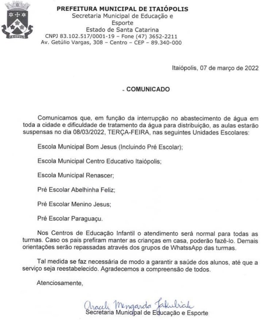 Contaminação de rio deixa cidade no Planalto Norte de SC sem água