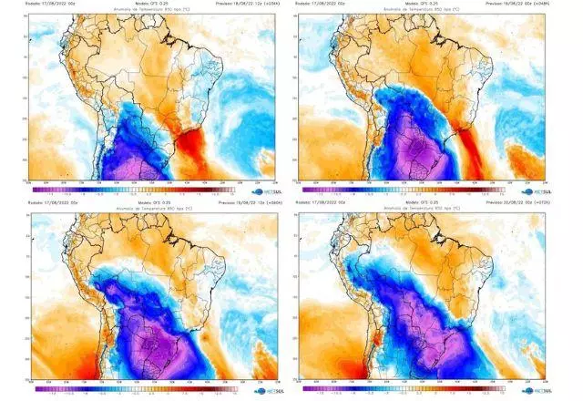 Projeção da anomalia de temperatura no Brasil | Foto: reprodução/MetSul