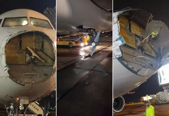 Fotos feitas por passageiros mostram o estrago na parte externa do avião | Reprodução