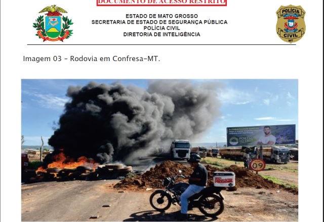 Relatório da polícia de Mato Grosso sobre protestos e organizadores | Reprodução