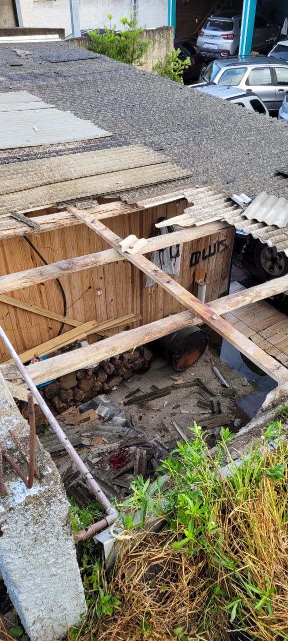 Cavalo cai em telhado de oficina mecânica no município de Otacílio Costa