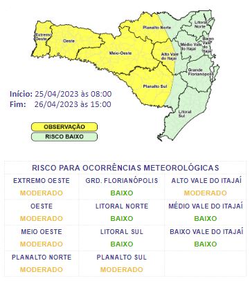 SC terá quarta-feira chuvosa com passagem de frente fria