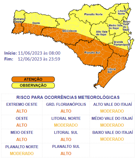 Declínio acentuado das temperaturas entre domingo (11) e segunda-feira (12)