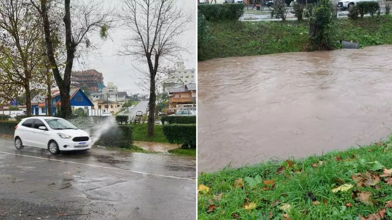 Foto: Gabriel Senem/Rádio Clube de Lages | A cidade já registrou um acumulado de 53,8 milímetros de chuva nas últimas 24 horas.