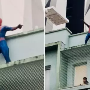 Homem-Aranha foi flagrado sensualizando em cima de um prédio em Lages | Foto: Reprodução/Redes Sociais