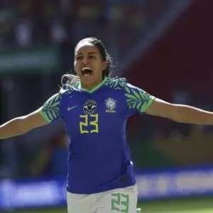 Brasília (DF), 02/07/2023 - Gabi Nunes comemora gol durante jogo amistoso entre as seleções de Brasil e Chile. Foto: Marcelo Camargo/Agência Brasil