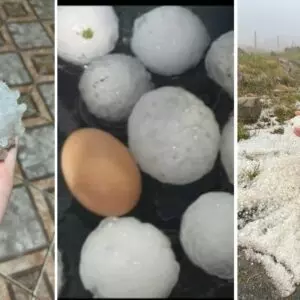 Granizo foi visto principalmente nas regiões do Oeste e da Serra Catarinense | Fotos: Defesa Civil e Gian Costa Garcia