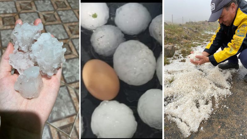 Granizo foi visto principalmente nas regiões do Oeste e da Serra Catarinense | Fotos: Defesa Civil e Gian Costa Garcia