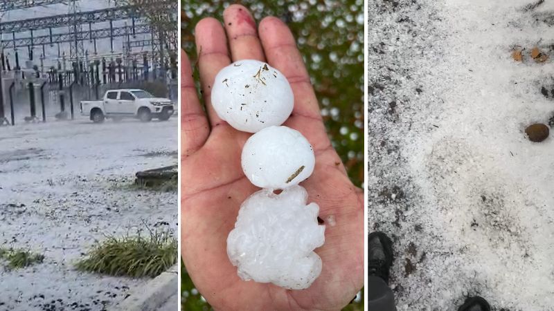 Muitas pedras de granizo foram vistas em cidades da Serra Catarinense | Imagens: Reprodução/Redes Sociais