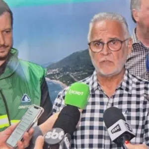 Presidente da Casan, Edson Moritz, em coletiva | Nereu Filho, SCC SBT