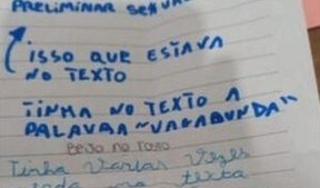 Bilhete escrito por uma criança sobre o conteúdo apresentado pelo professor | Imagem: Floripa Discover 