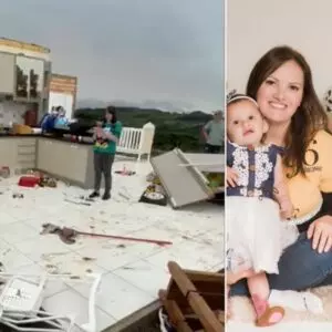 Tornado destruíu a casa de uma família em Urupema | Foto: Montagem/Reprodução Redes Sociais e Arquivo Pessoal