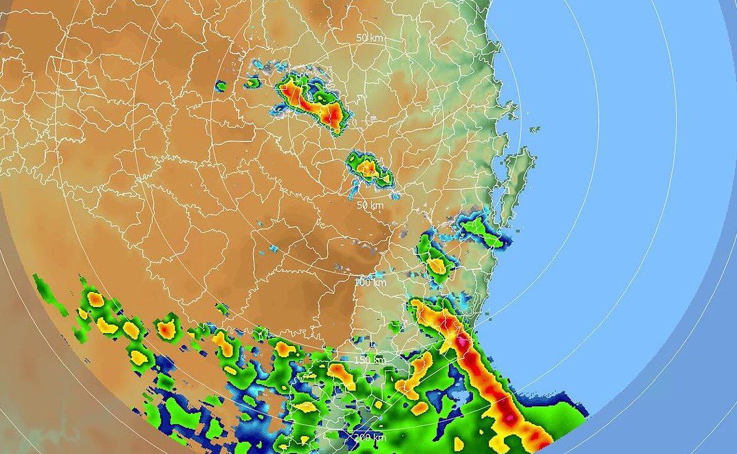 Imagem da composição dos radares da DC/SC produto CAPPI (dBZ), às 16:13 hora local. | Imagem: Defesa Civil de Santa Catarina / Reprodução 
