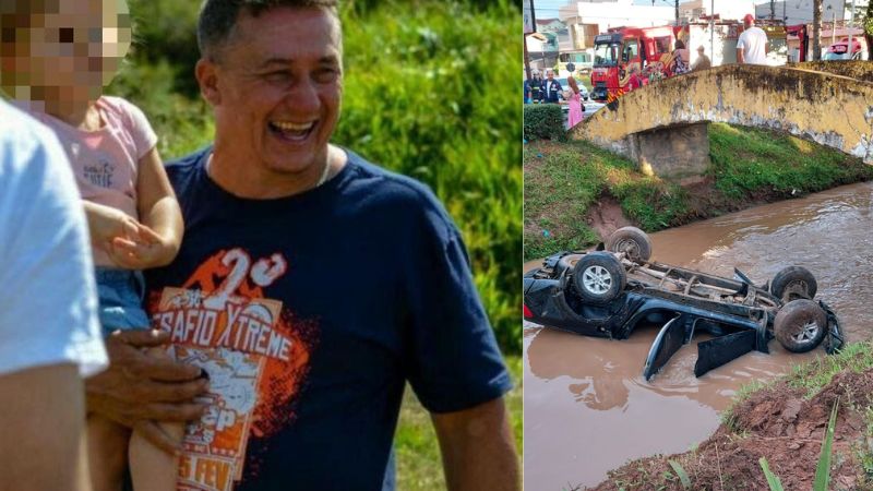 Edson Tives morreu após seu carro cair no rio Carahá, em Lages | Fotos: Reprodução/Redes Sociais e Gabriel Senem/Rádio Clube