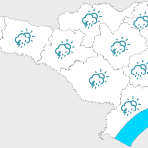 Mapa do tempo em SC nesta terça-feira (2). Foto: Defesa Civil, Reprodução 