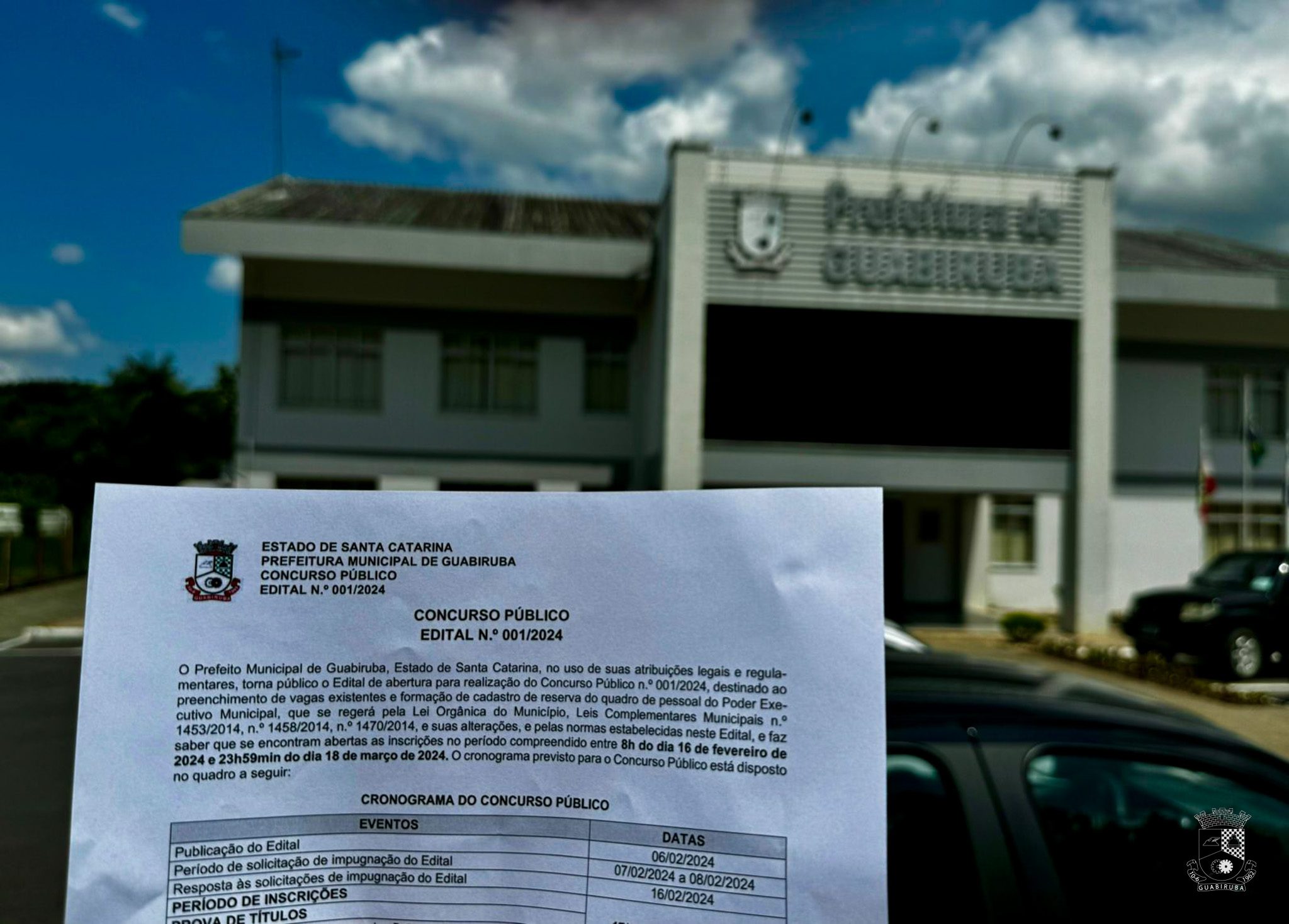 Guabiruba abre inscrições para concurso público com salários de quase R$18 mil