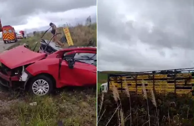 Carro bate contra caminhão e acidente deixa três mortos no PR | Foto: Banda B/Reprodução/Terra