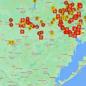 Mapa do estado Rio Grande do Sul com previsão de chuvas  DAER.RS.GOV.BR/Divulgação