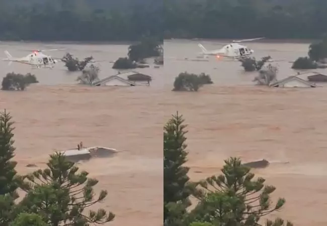 VÍDEO: Momentos antes de serem resgatadas pessoas são levadas pela enchente em RS