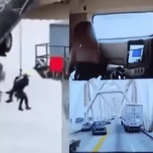 Vídeo impressionante mostra caminhão caindo e ficando pendurado em ponte nos EUA