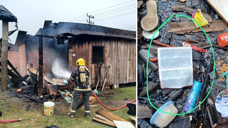 Bíblia é encontrada intacta após incêndio que destruiu parte de casa em SC | Foto: Corpo de Bombeiros Militar/Divulgação