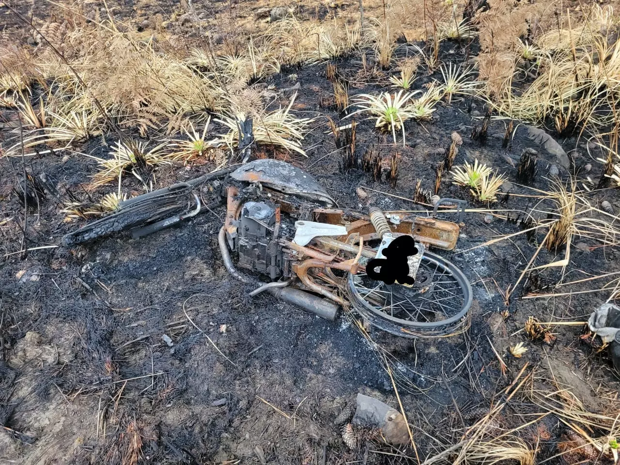 Moto encontrada carbonizada em Bom Jardim da Serra. | Foto: PMR