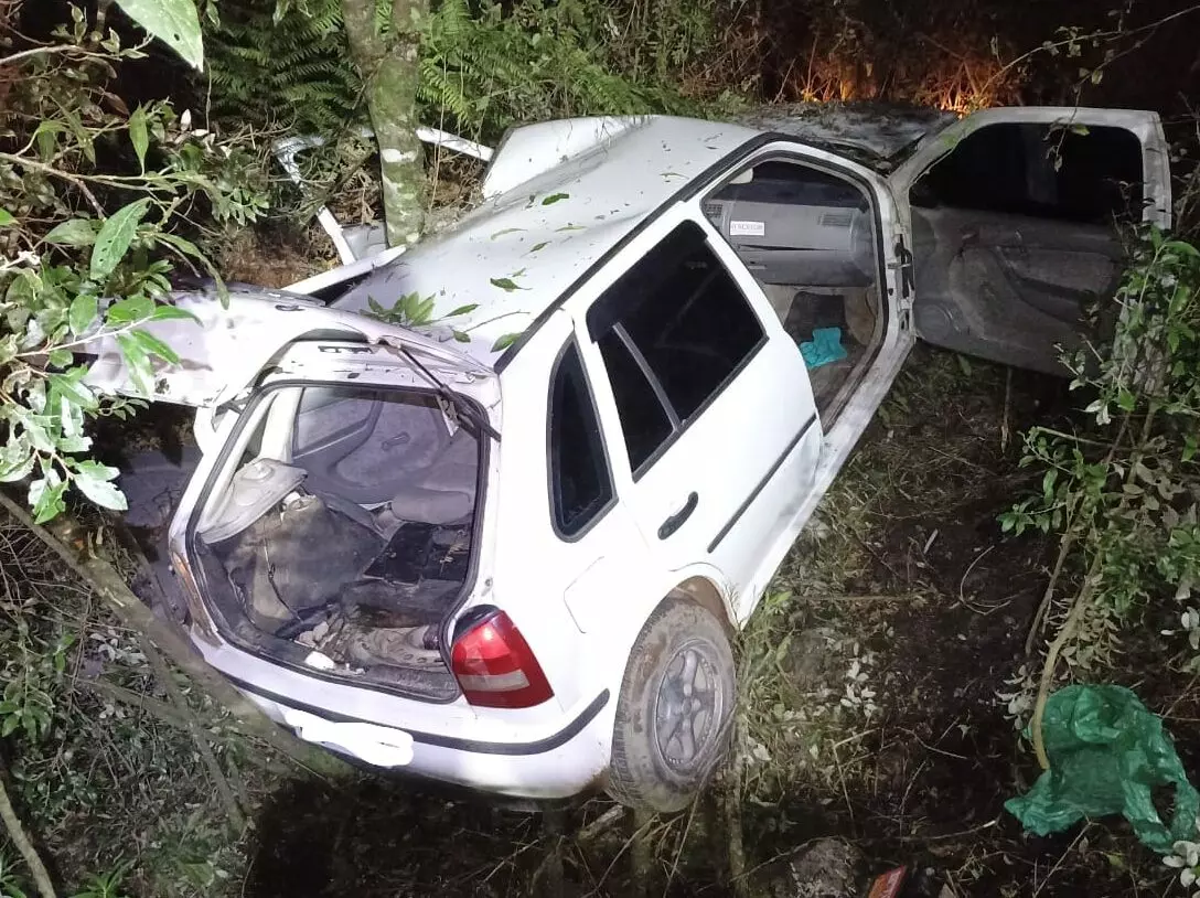 Carro colide com árvore em São Joaquim. | Foto: CBMSC