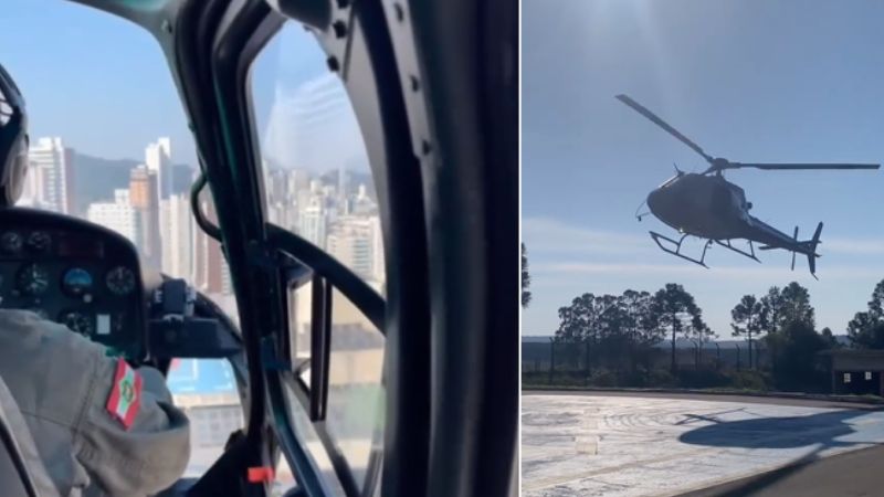 Helicóptero transporta paciente com grave condição em Lages | Foto: PMSC/Divulgação.