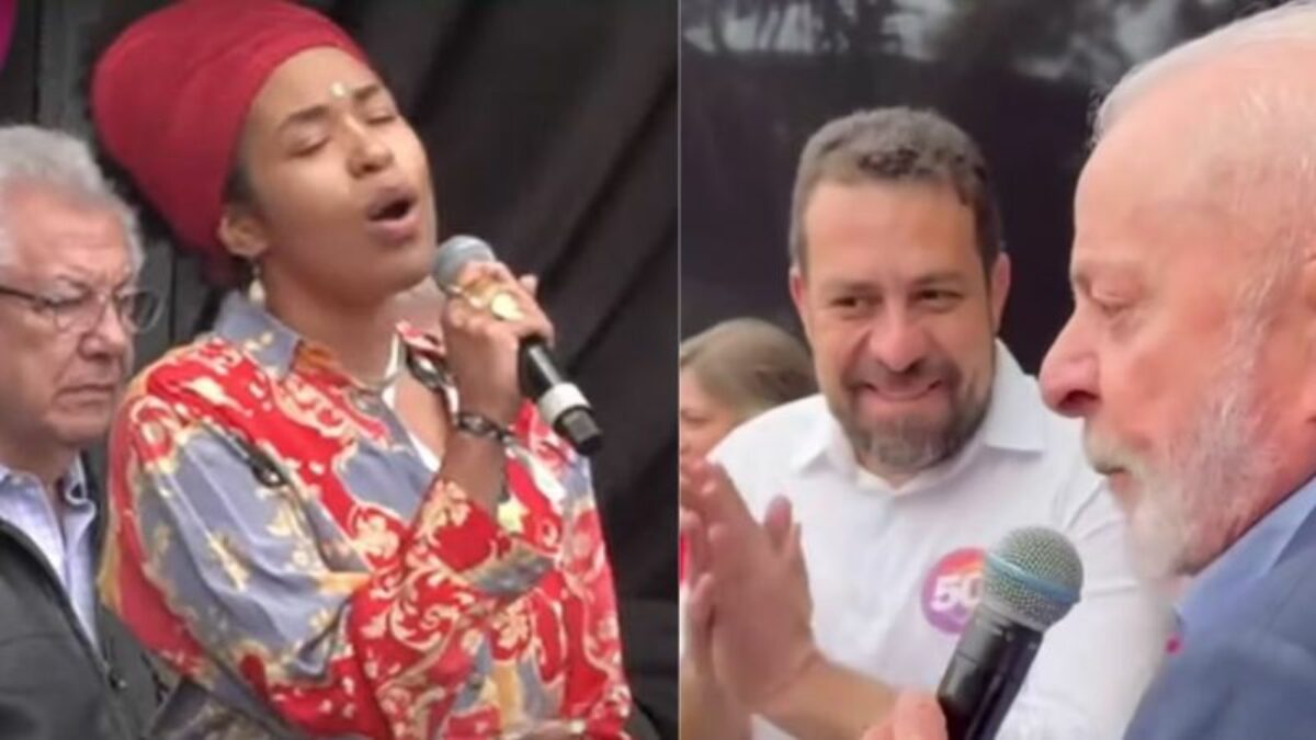 Des filhes": Comício tem hino nacional cantado em linguagem neutra