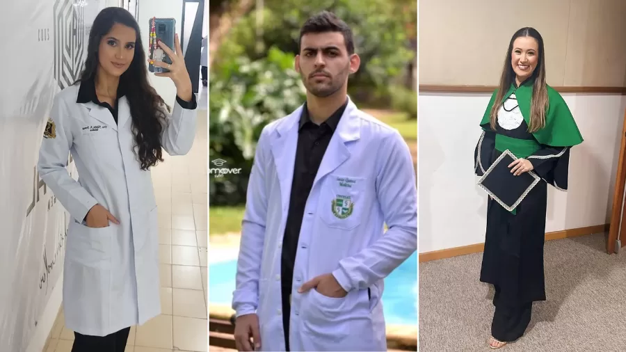 Médica Flavia Alves França, 27, estudante de medicina Lucas Queiroz Silva, 25, e médica Lizianny Tenório Toledo, 26
Imagem: Reprodução/Redes sociais