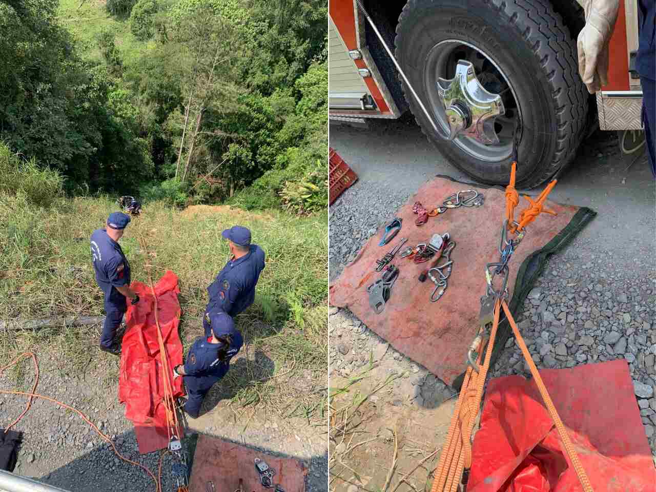 Mulher é resgatada após cair em ribanceira de 20 metros em SC | Foto: CBMSC