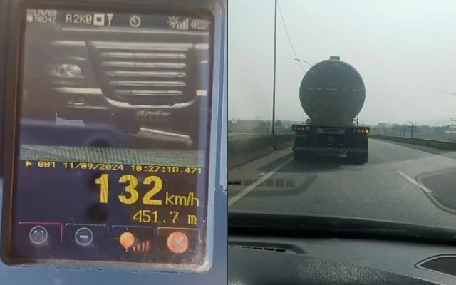 Imprudência: caminhão é flagrado a 132km/h em rodovia do Sul de SC | Foto: PRF