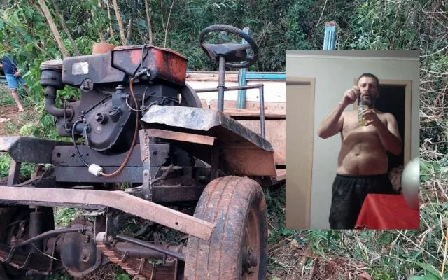 Homem morre após máquina agrícola tombar e cair em barranco no Oeste de SC | Reprodução: Redes Sociais