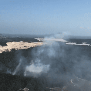 VÍDEO fogo na estrada da Praia do Moçambique mobiliza equipes dos bombeiros