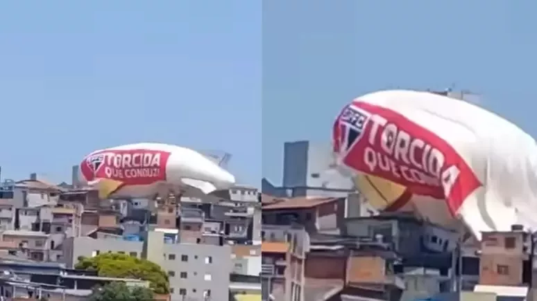 Vídeo mostra momento que dirigível em apoio ao São Paulo cai em Osasco e deixa dois feridos | Foto: Reprodução/Carapicuiba Nua e Crua/Facebook