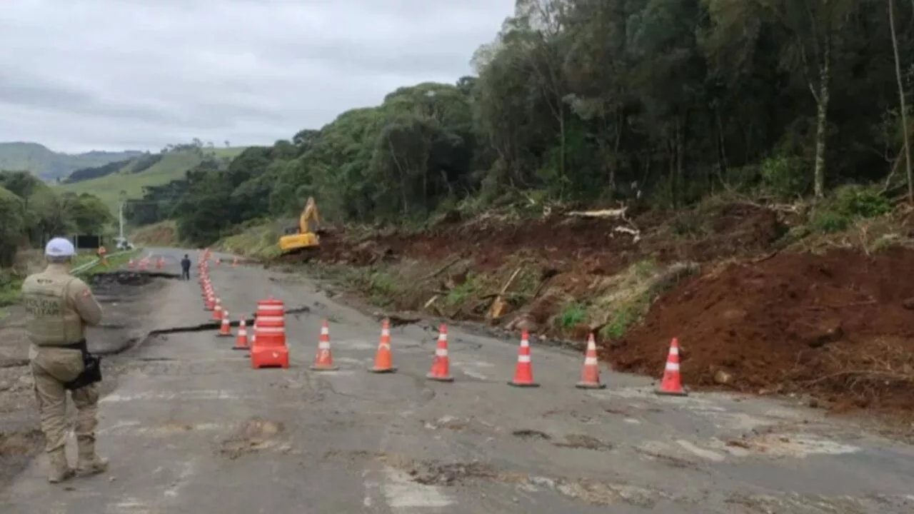 Saiba por onde trafegar após rachaduras interditarem rodovia em São Joaquim | Foto: PMRv