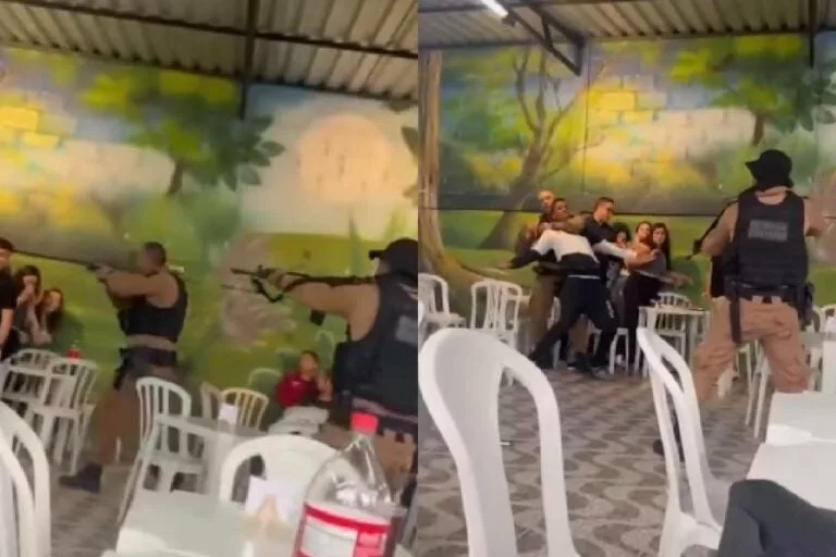 Homem invade festa de aniversário com fuzil e tenta fazer reféns | Imagem: Reprodução/Redes sociais