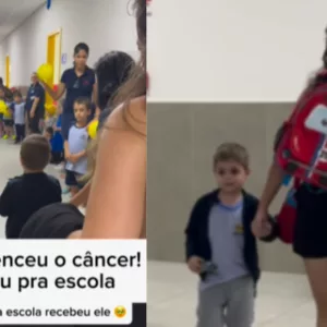 Escola fez homenagem para aluno que venceu câncer. - Foto: Reprodução