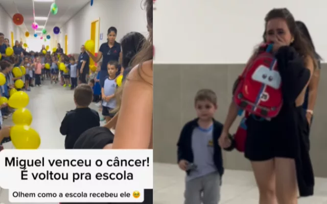 Escola fez homenagem para aluno que venceu câncer. – Foto: Reprodução