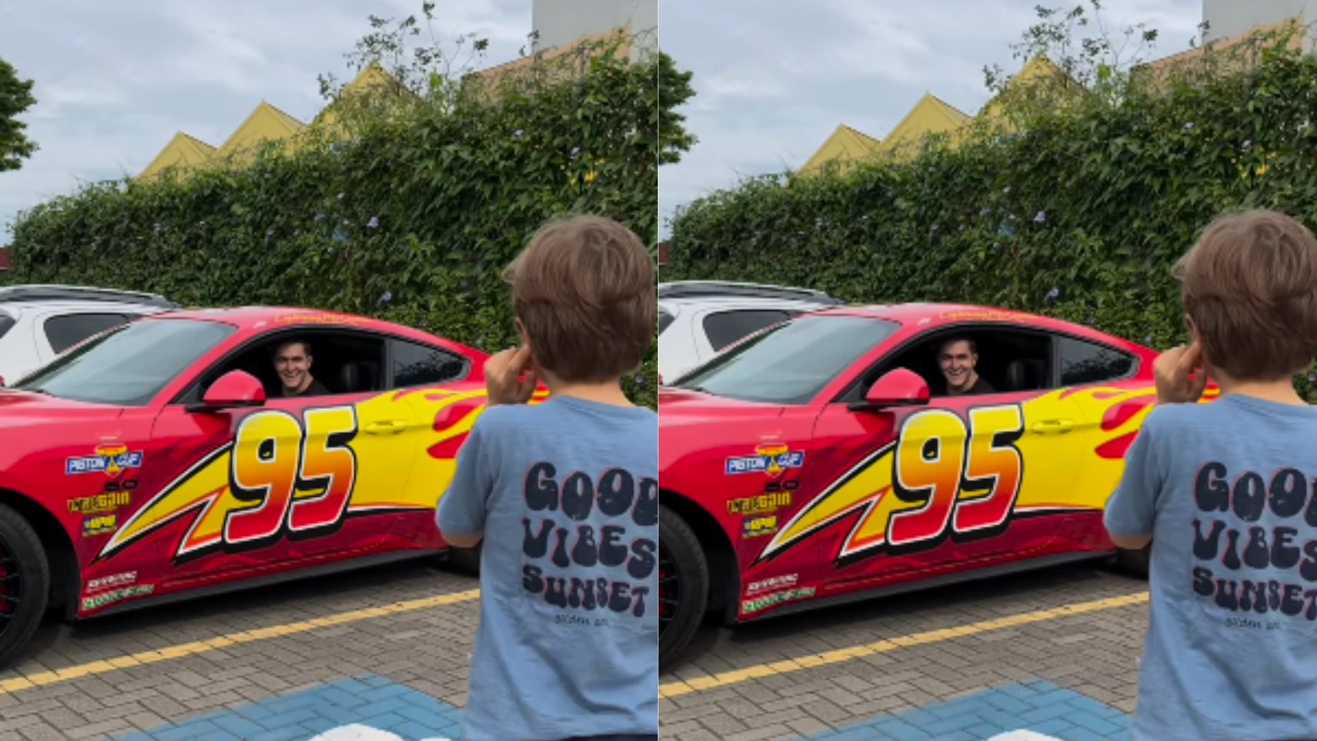 Jovem de SC transforma carro no ‘Relâmpago McQueen’ para surpreender irmão. | Foto: Reprodução/Redes Sociais 