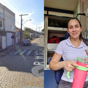 Apartamento que teve o incêndio controlado à esquerda e a professora à direita. Foto: CBVI/Divulgação.