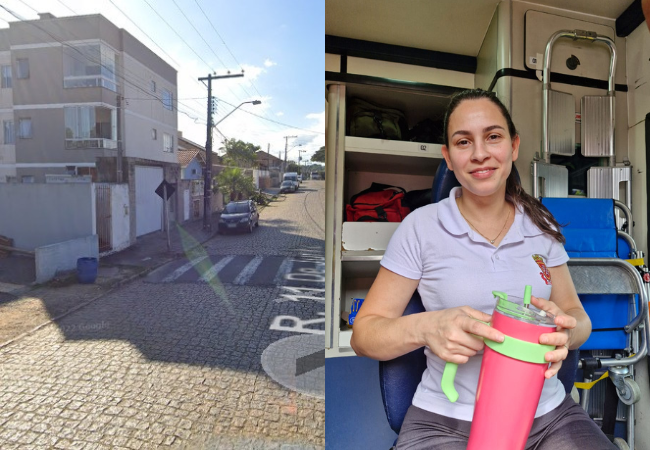 Apartamento que teve o incêndio controlado à esquerda e a professora à direita. Foto: CBVI/Divulgação.