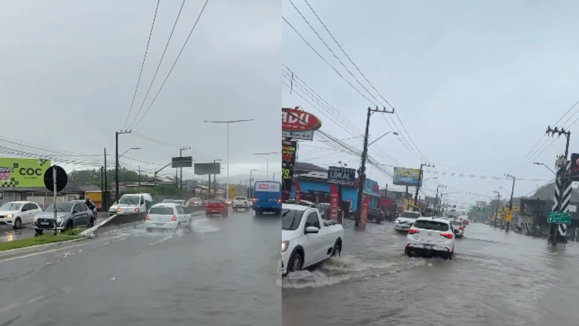 Chuva causa alagamentos na SC-405, em Florianópolis | Foto: Reprodução/Redes Sociais 